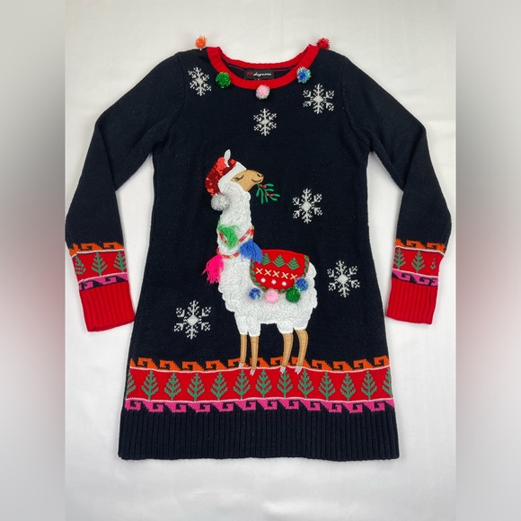 33 degrees Sweaters - 33 Degrees Christmas Sweater Women S Tunic Llama Ugly Xmas Sweater Party, Black